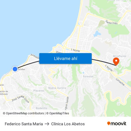 Federico Santa Maria to Clínica Los Abetos map