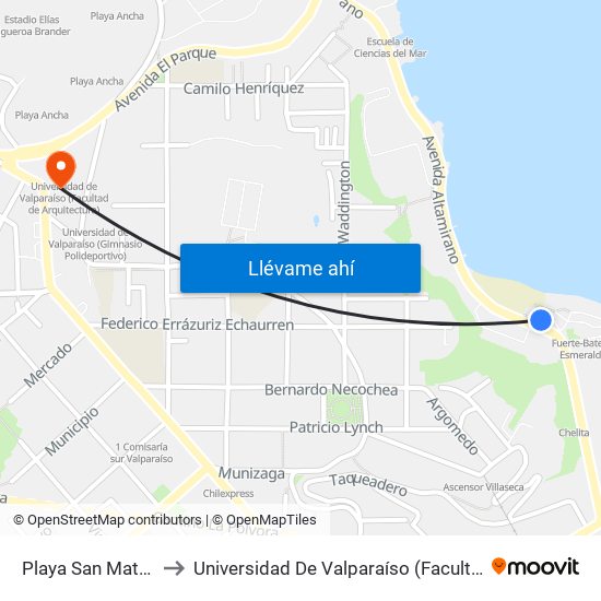 Playa San Mateo / Norte to Universidad De Valparaíso (Facultad De Arquitectura) map