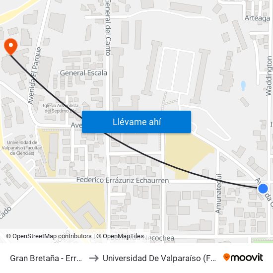Gran Bretaña - Errazuriz Echaurren to Universidad De Valparaíso (Facultad De Arquitectura) map