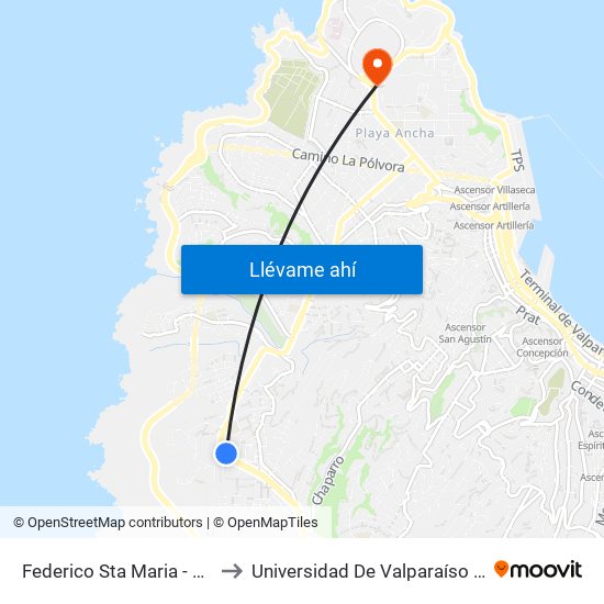 Federico Sta Maria - Luis Emilio Recabarren to Universidad De Valparaíso (Facultad De Arquitectura) map
