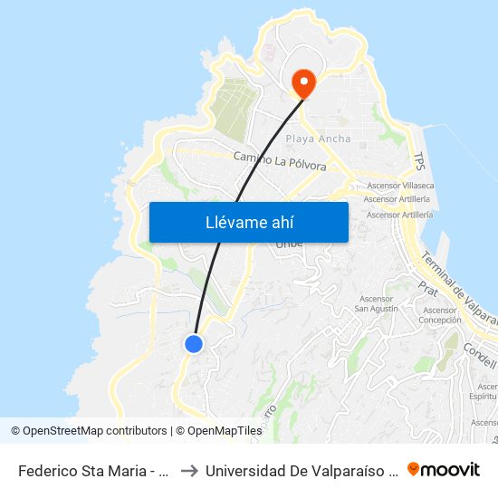 Federico Sta Maria - Jose Serey / Poniente to Universidad De Valparaíso (Facultad De Arquitectura) map