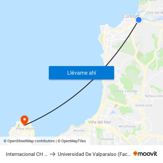 Internacional CH - 60 / Oriente to Universidad De Valparaíso (Facultad De Arquitectura) map