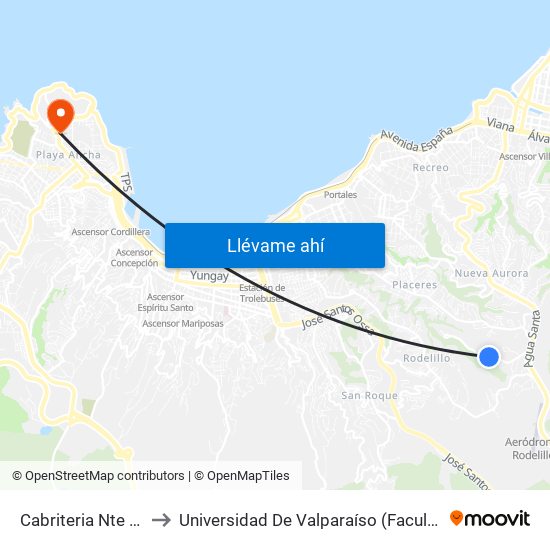 Cabriteria Nte - El Huilmo to Universidad De Valparaíso (Facultad De Arquitectura) map