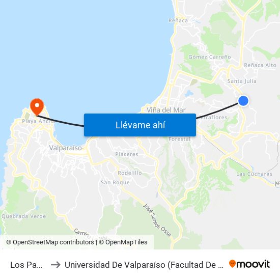 Los Papiros to Universidad De Valparaíso (Facultad De Arquitectura) map