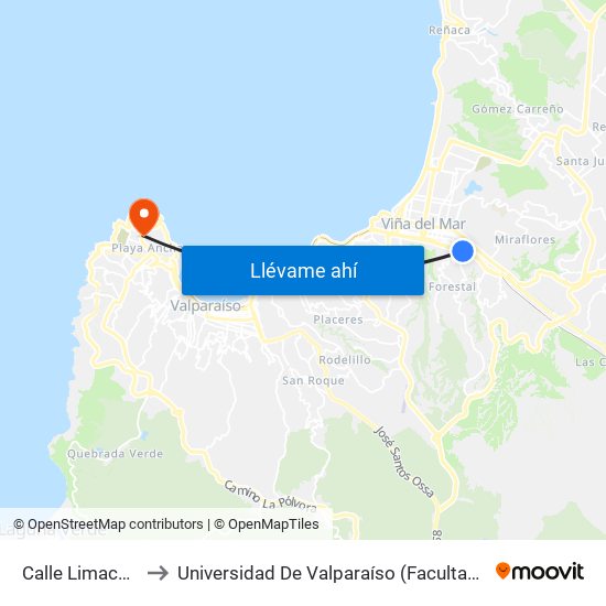 Calle Limache, 1724 to Universidad De Valparaíso (Facultad De Arquitectura) map