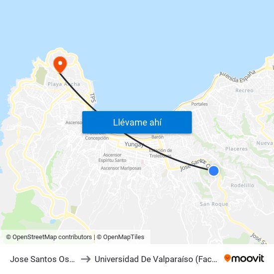 Jose Santos Ossa - Noruega to Universidad De Valparaíso (Facultad De Arquitectura) map