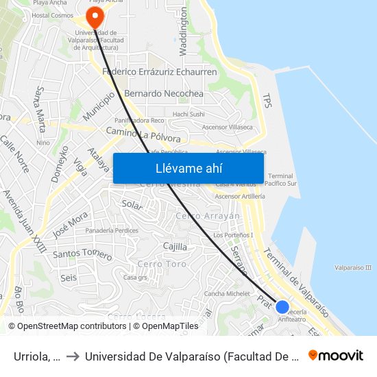 Urriola, 242 to Universidad De Valparaíso (Facultad De Arquitectura) map