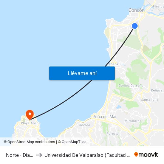 Norte - Diamante to Universidad De Valparaíso (Facultad De Arquitectura) map
