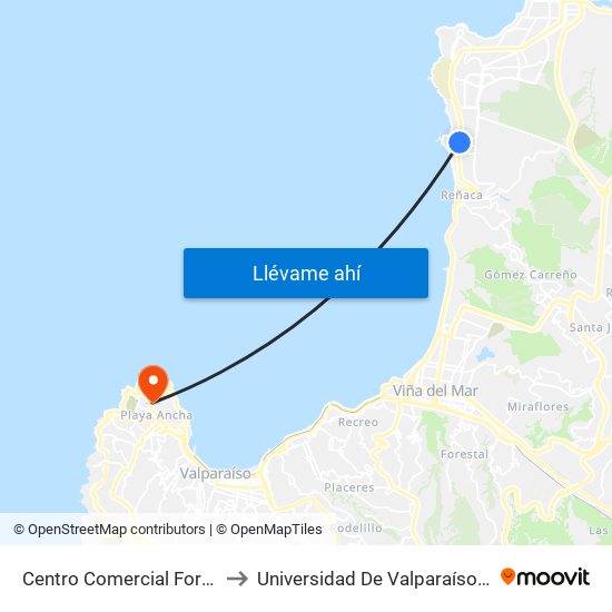 Centro Comercial Foresta Reñaca / Poniente to Universidad De Valparaíso (Facultad De Arquitectura) map
