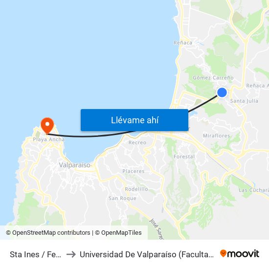 Sta Ines / Feria Libre to Universidad De Valparaíso (Facultad De Arquitectura) map