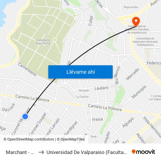 Marchant - Libertad to Universidad De Valparaíso (Facultad De Arquitectura) map