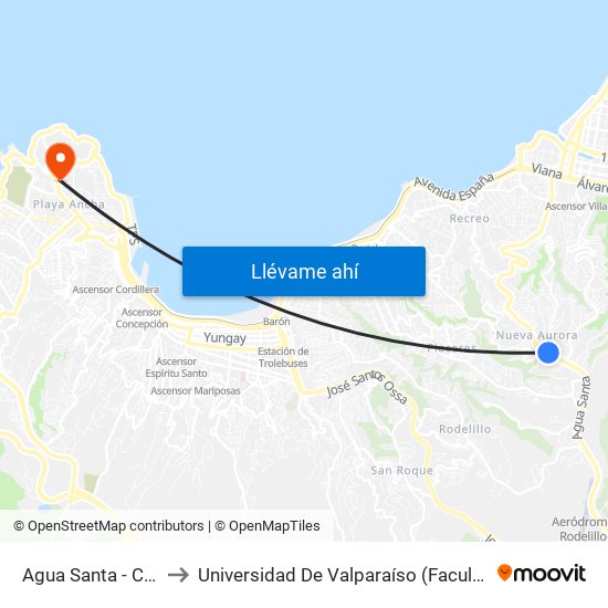 Agua Santa - Concepcion to Universidad De Valparaíso (Facultad De Arquitectura) map
