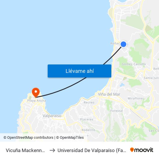 Vicuña Mackenna - Anibal Pinto to Universidad De Valparaíso (Facultad De Arquitectura) map