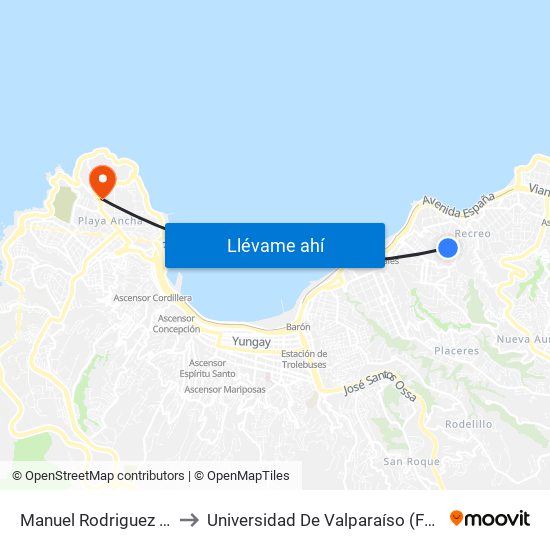 Manuel Rodriguez - 18 Septiembre to Universidad De Valparaíso (Facultad De Arquitectura) map