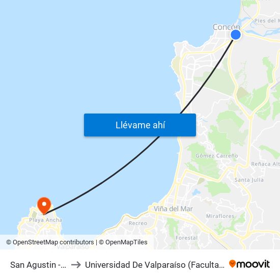 San Agustin - Calle 13 to Universidad De Valparaíso (Facultad De Arquitectura) map