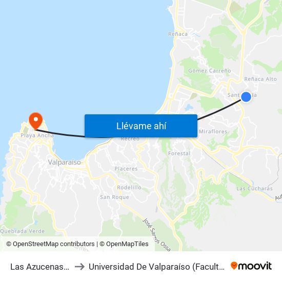 Las Azucenas - Pje Uno to Universidad De Valparaíso (Facultad De Arquitectura) map