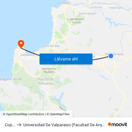Copec to Universidad De Valparaíso (Facultad De Arquitectura) map