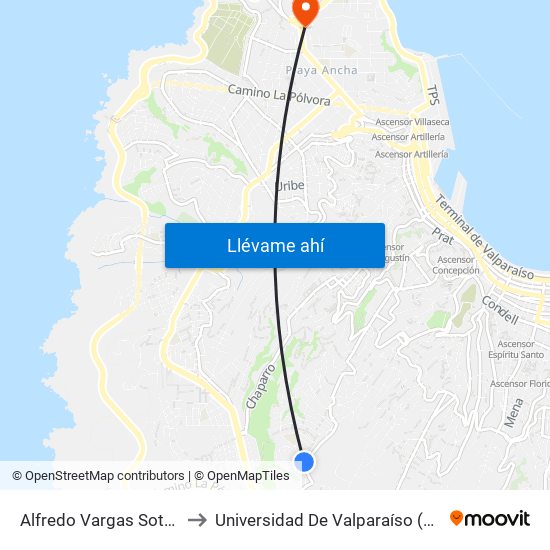 Alfredo Vargas Sotoller - Pasaje Siete to Universidad De Valparaíso (Facultad De Arquitectura) map