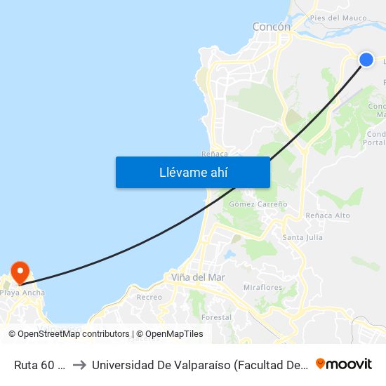 Ruta 60 / Sur to Universidad De Valparaíso (Facultad De Arquitectura) map