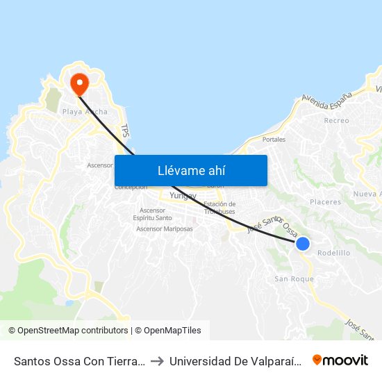 Santos Ossa Con Tierra Rojas Direccion Valparaíso to Universidad De Valparaíso (Facultad De Arquitectura) map