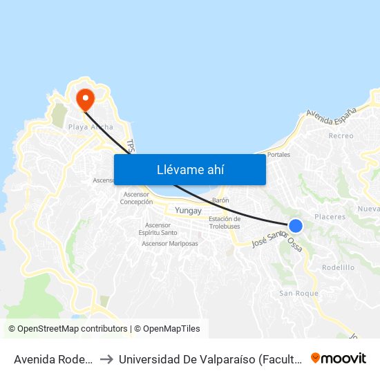 Avenida Rodelillo 2245 to Universidad De Valparaíso (Facultad De Arquitectura) map