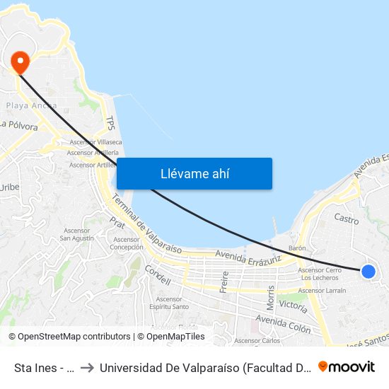 Sta Ines - Mitre to Universidad De Valparaíso (Facultad De Arquitectura) map