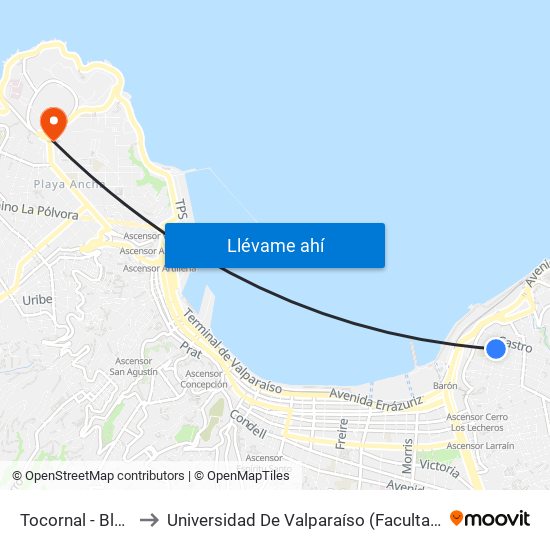 Tocornal - Blanco Viel to Universidad De Valparaíso (Facultad De Arquitectura) map