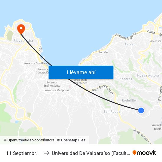 11 Septiembre / Oriente to Universidad De Valparaíso (Facultad De Arquitectura) map