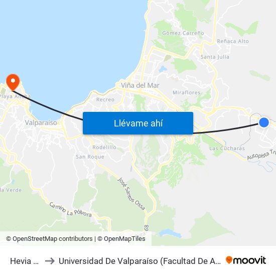 Hevia 150 to Universidad De Valparaíso (Facultad De Arquitectura) map