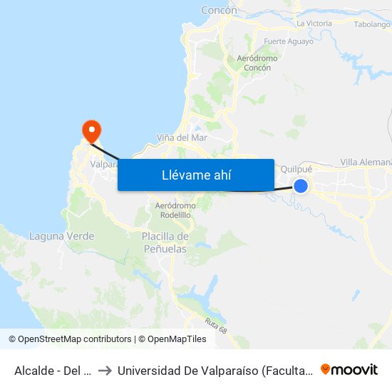 Alcalde - Del Limonar to Universidad De Valparaíso (Facultad De Arquitectura) map