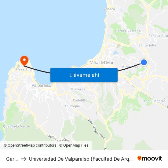 Garita to Universidad De Valparaíso (Facultad De Arquitectura) map