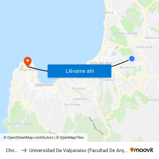 Chonta to Universidad De Valparaíso (Facultad De Arquitectura) map