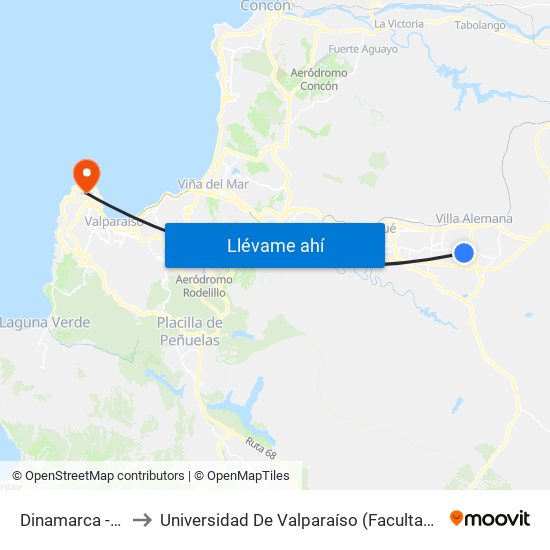 Dinamarca - Yungay to Universidad De Valparaíso (Facultad De Arquitectura) map