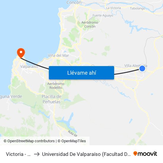 Victoria - Colón to Universidad De Valparaíso (Facultad De Arquitectura) map