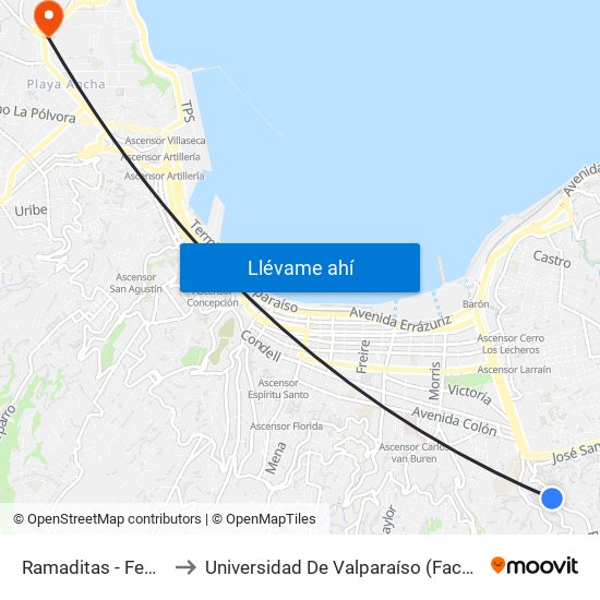 Ramaditas - Federico Costa to Universidad De Valparaíso (Facultad De Arquitectura) map