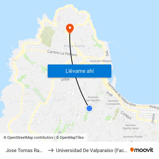 Jose Tomas Ramos - Miranda to Universidad De Valparaíso (Facultad De Arquitectura) map