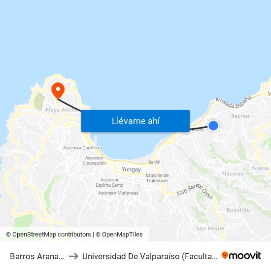 Barros Arana - Stuven to Universidad De Valparaíso (Facultad De Arquitectura) map