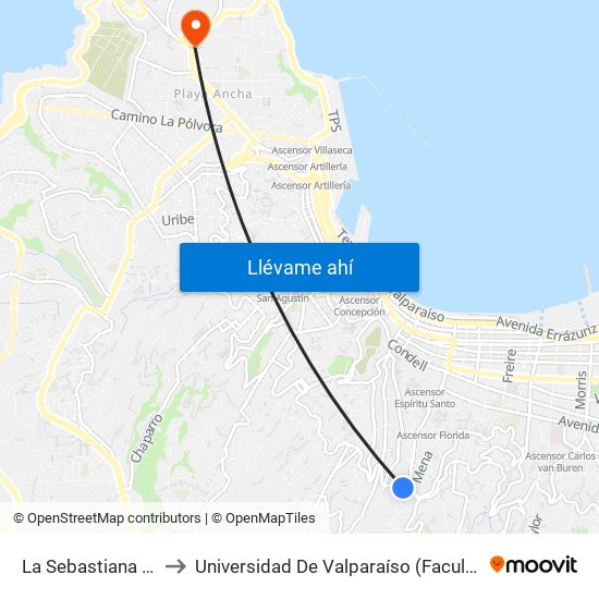 La Sebastiana / Poniente to Universidad De Valparaíso (Facultad De Arquitectura) map