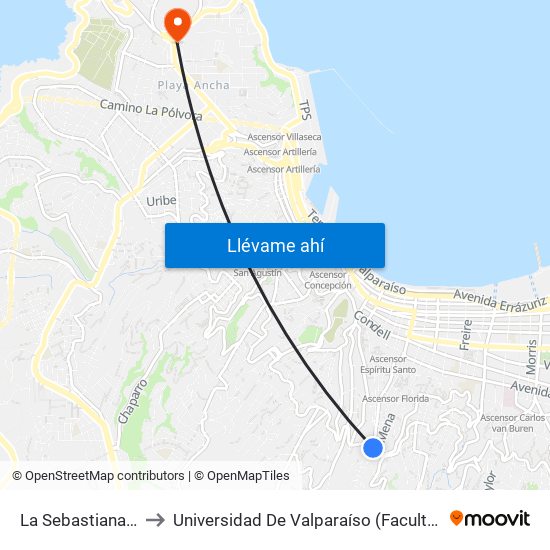 La Sebastiana / Oriente to Universidad De Valparaíso (Facultad De Arquitectura) map