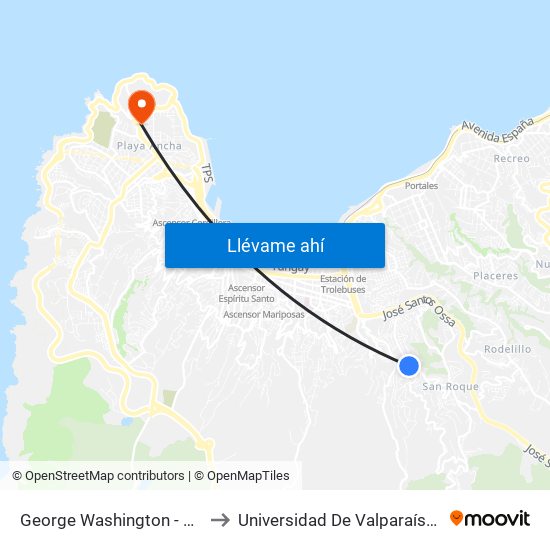 George Washington - Jorge Hunneus / Poniente to Universidad De Valparaíso (Facultad De Arquitectura) map