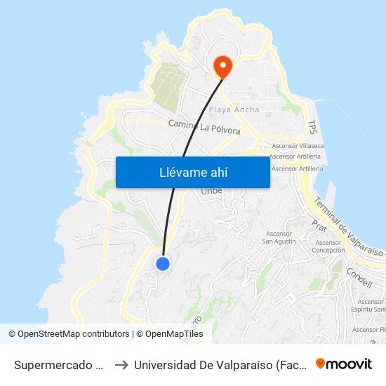 Supermercado Acuenta / Sur to Universidad De Valparaíso (Facultad De Arquitectura) map