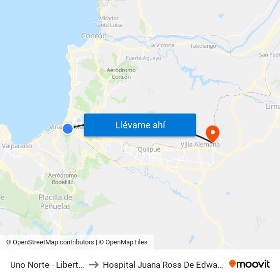 Uno Norte - Libertad to Hospital Juana Ross De Edwards map