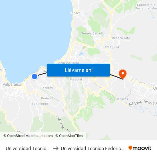 Universidad Técnica Federico Santa María to Universidad Técnica Federico Santa María Sede Viña Del Mar map