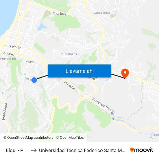 Elqui - Parada A to Universidad Técnica Federico Santa María Sede Viña Del Mar map