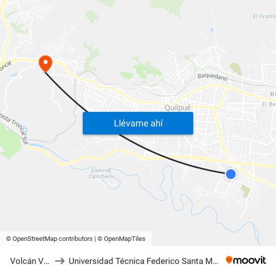 Volcán Villarrica to Universidad Técnica Federico Santa María Sede Viña Del Mar map