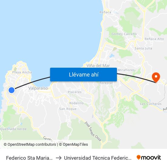 Federico Sta Maria - Jose Serey / Oriente to Universidad Técnica Federico Santa María Sede Viña Del Mar map