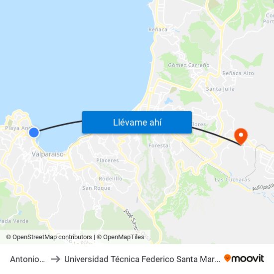 Antonio Varas to Universidad Técnica Federico Santa María Sede Viña Del Mar map
