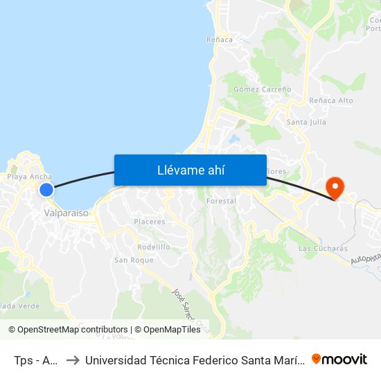 Tps - Aduana to Universidad Técnica Federico Santa María Sede Viña Del Mar map