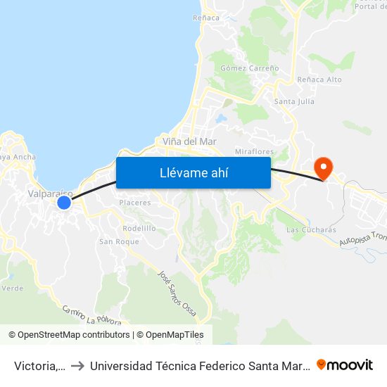 Victoria, 2223 to Universidad Técnica Federico Santa María Sede Viña Del Mar map