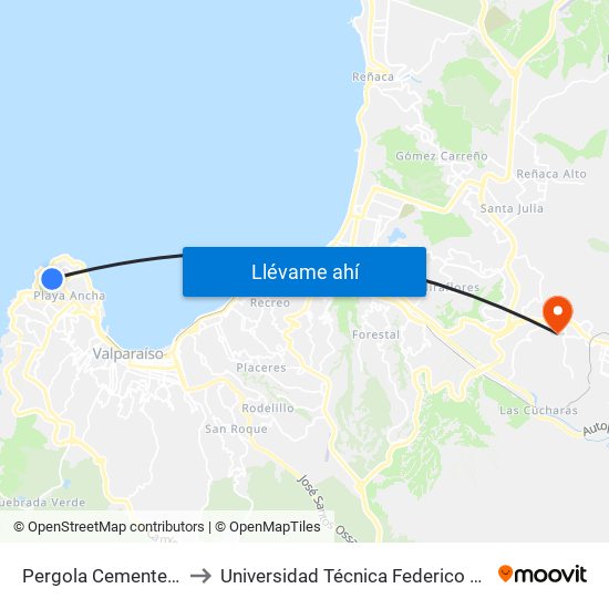 Pergola Cementerio De Playa Ancha to Universidad Técnica Federico Santa María Sede Viña Del Mar map